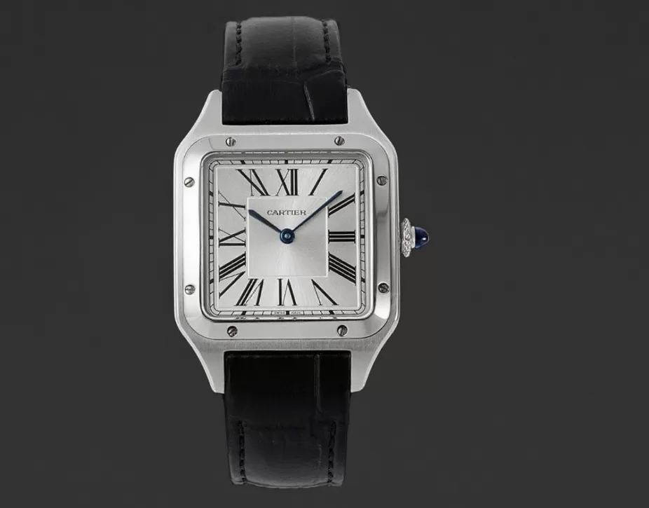 Santos Dumont Black Calf Leather SS / LE Silver Dial AF Quartz - Image 2