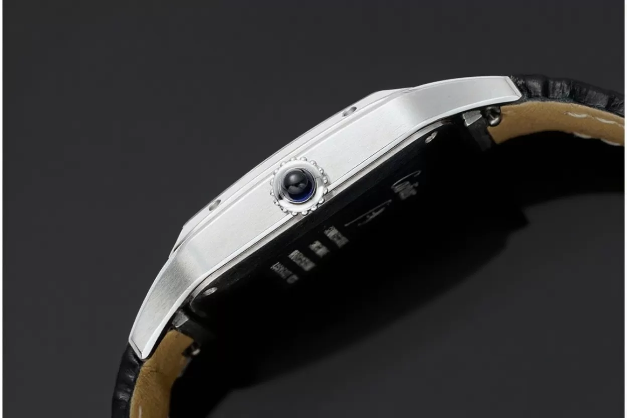 Santos Dumont Black Calf Leather SS / LE Silver Dial AF Quartz - Image 5