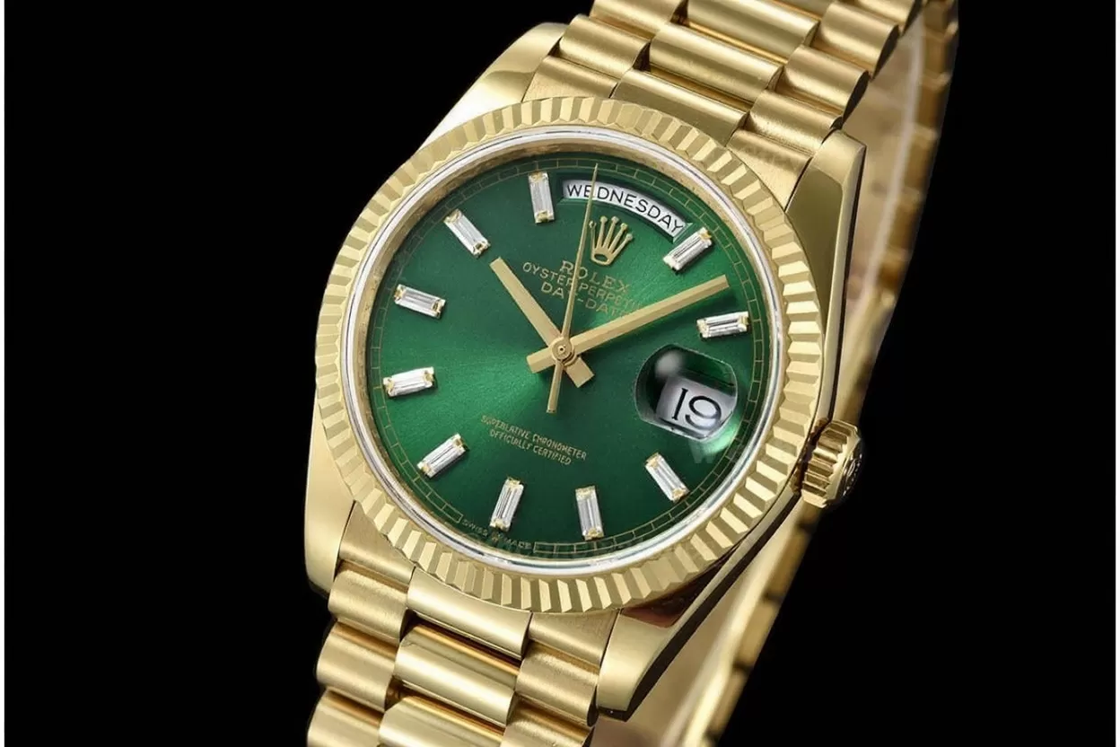 DayDate 128238 36mm YG / YG Green / Diam QF V3 VR3255(Gain Weight)