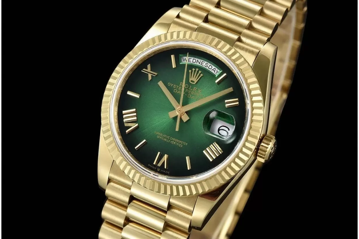 DayDate 128238 36mm YG / YG Green / Rmn QF V3 VR3255(Gain Weight)
