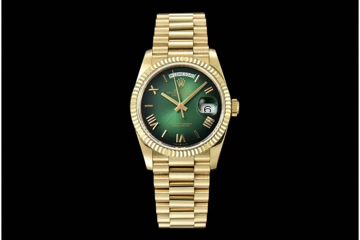 DayDate 128238 36mm YG / YG Green / Rmn QF V3 VR3255(Gain Weight) - Image 4