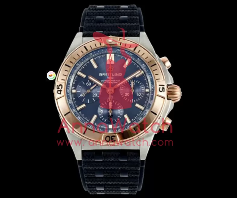 Chronomat B01 42MM RG Blue Dial on Rouleaux Rubber Strap TF A7750