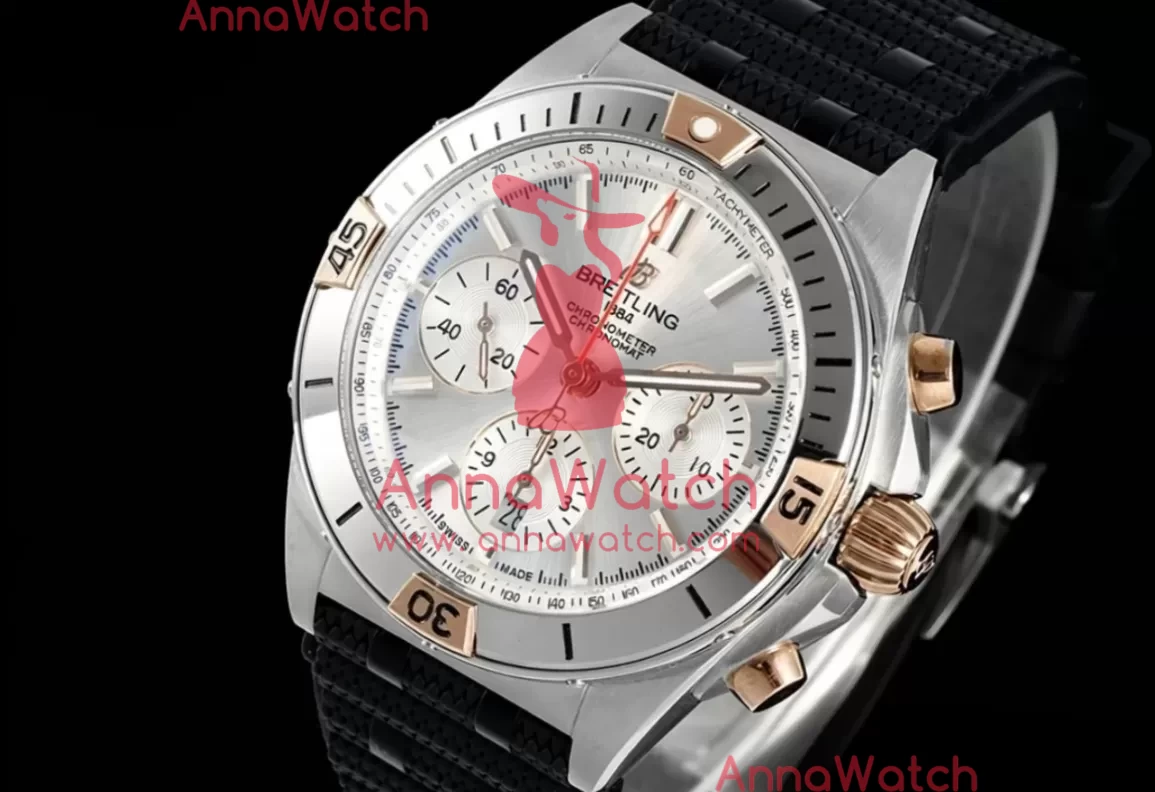 Chronomat B01 42MM RG Silver Dial on Rouleaux Rubber Strap TF A7750 - Image 2