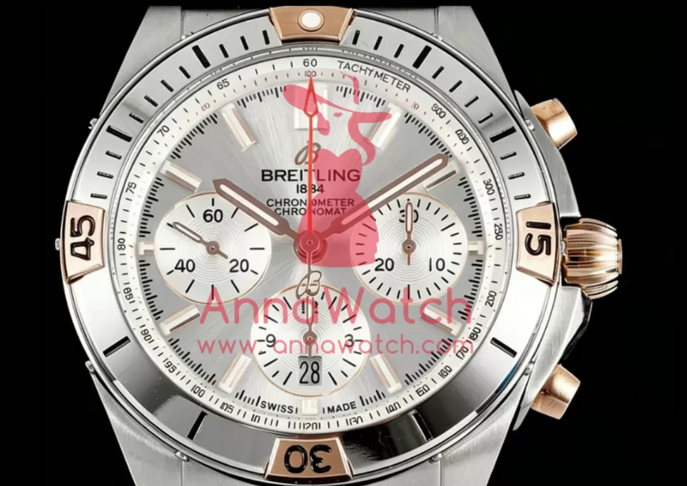 Chronomat B01 42MM RG Silver Dial on Rouleaux Rubber Strap TF A7750 - Image 3
